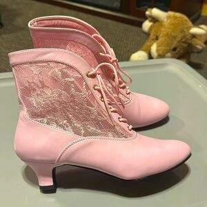Pink Lace Ankle Boots